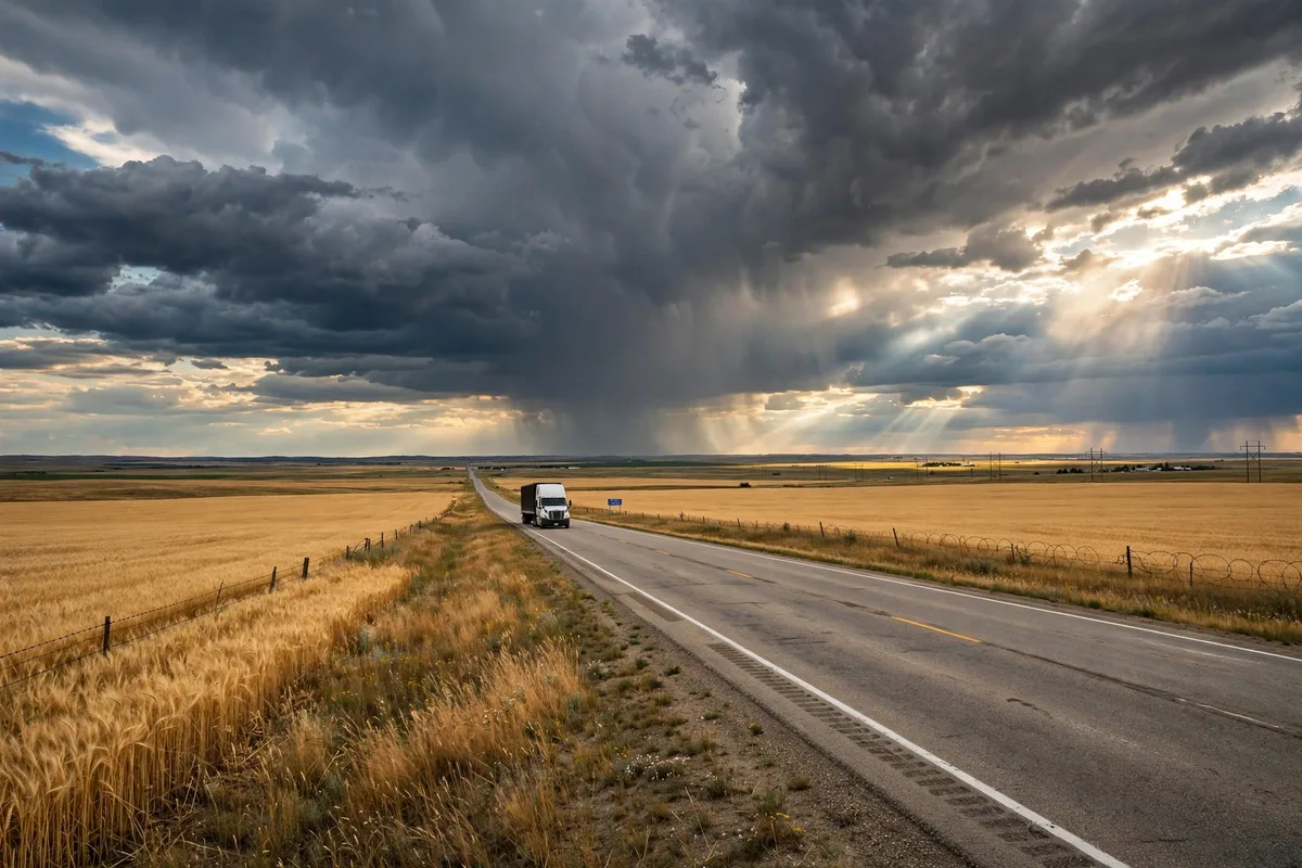 Semi truck on an Alberta prairie highway under a big sky
