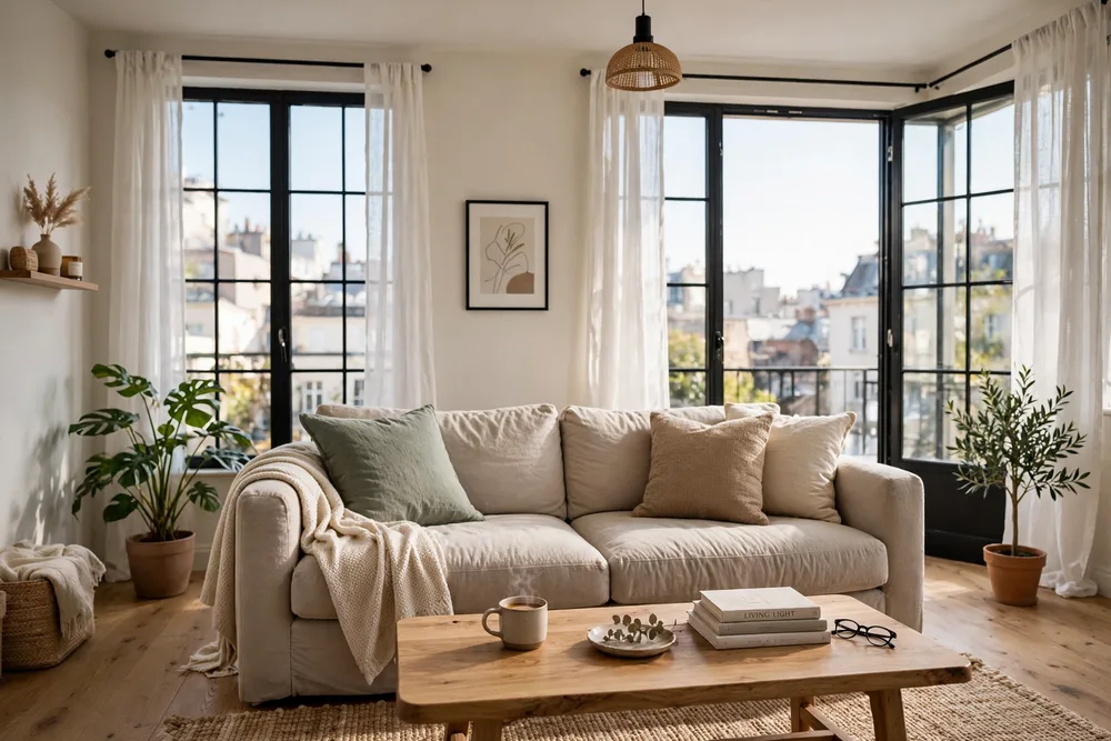 Bright rented apartment living room in daylight